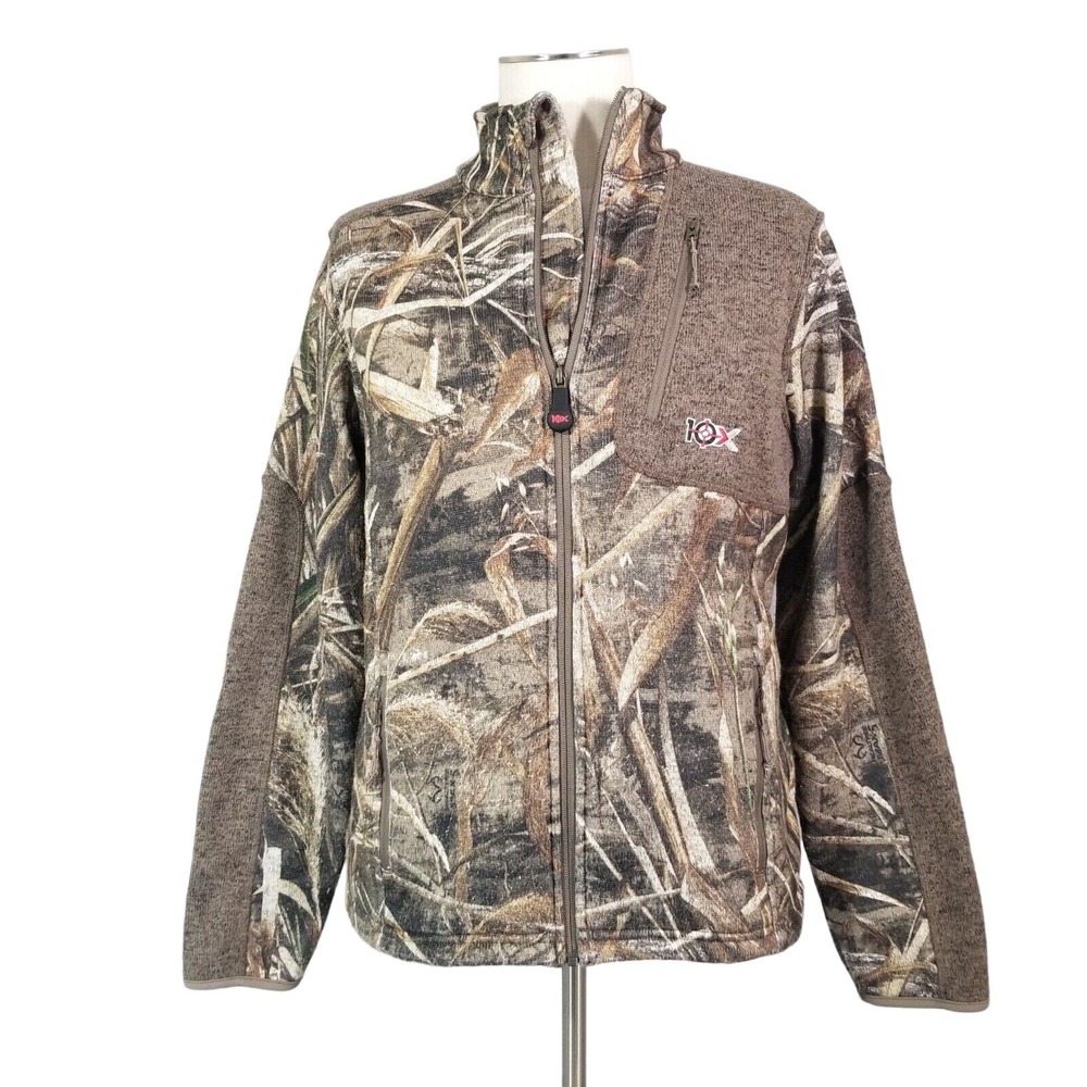 10X Camo Jacket Men Medium Brown Camouflage Fleece Hunting Windbreaker Full Zip